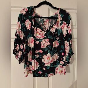 Chic Floral Women's Blouse in Black and Pink